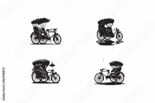 Set of rickshaw silhouette vector illustration.