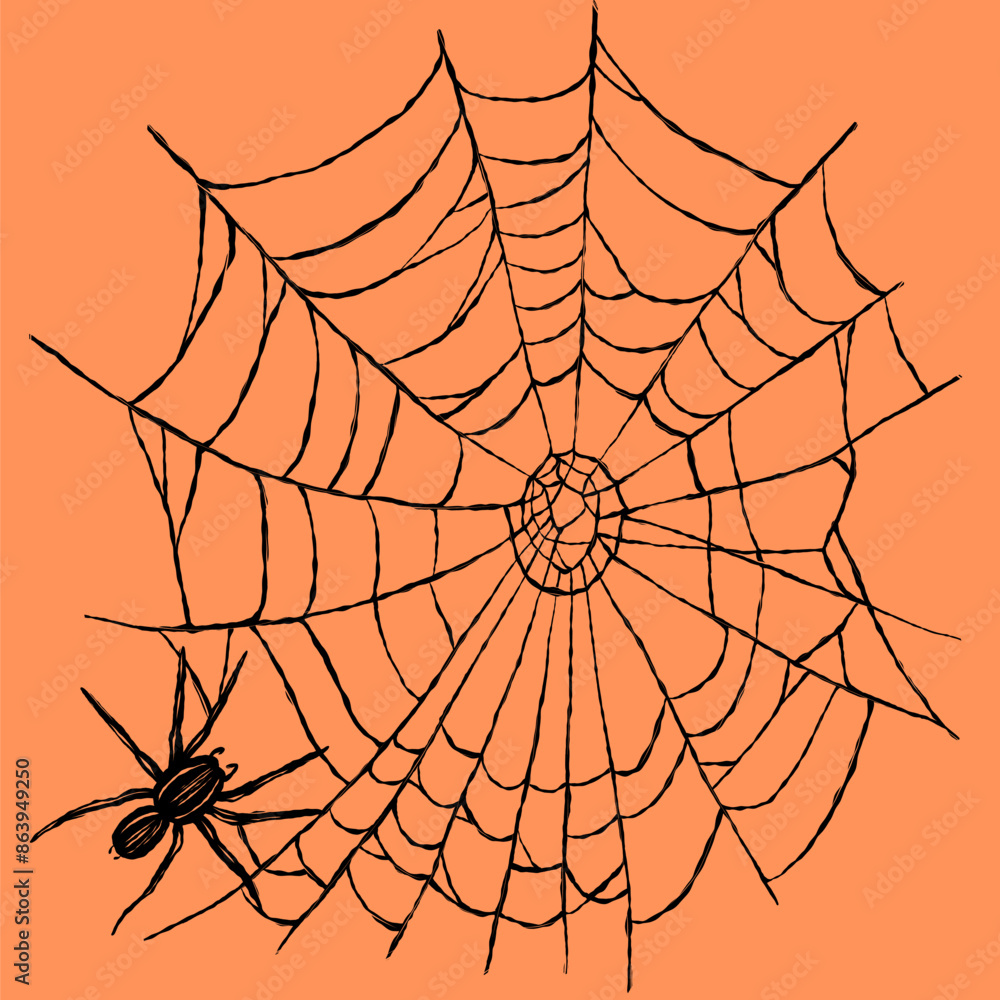 Obraz premium Vector design with cobweb and spider hiding underneath