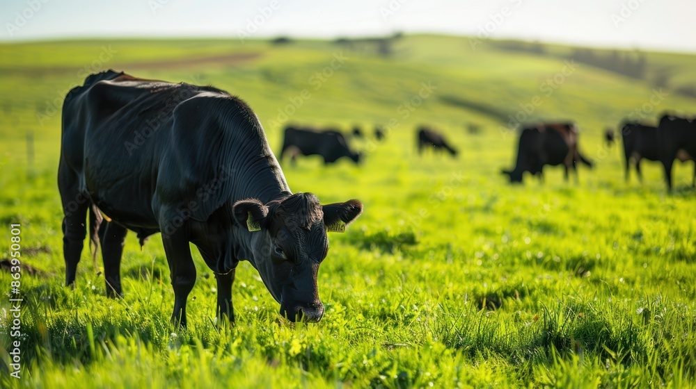 Fototapeta premium The Black Cow Grazing