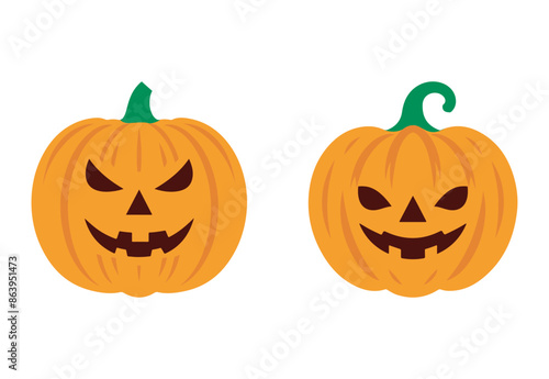 Pumpkin set. Orange pumpkin with smile for your design for the holiday Halloween. Vector illustration. 