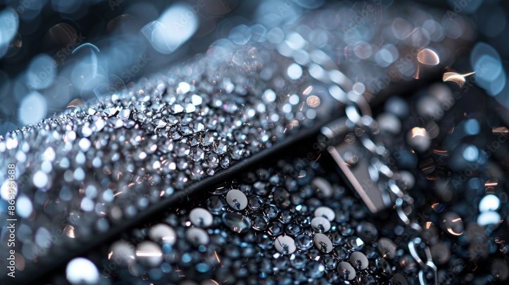 An elegant evening clutch adorned with sparkling sequins, ideal for a glamorous night event. Shimmering black and silver hues with a delicate chain strap. An elegant evening clutch adorned with sparkling sequins, ideal for a glamorous night event. Shimmering black and silver hues with a delicate chain strap.