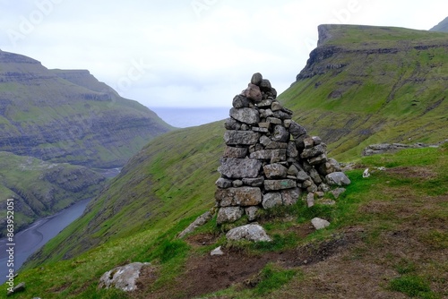 Beautiful mountain landscape during hiking from Saksun village of Saksun to Tjornuvik on island of Streymoy. Faroe Islands, Denmark photo