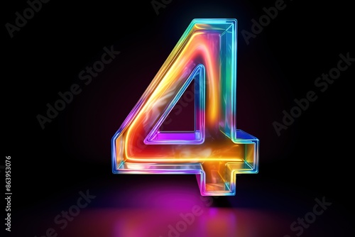 Abstract sports Light out technology and with number 4 glowing in the dark, pink blue neon light Hitech communication concept innovation background