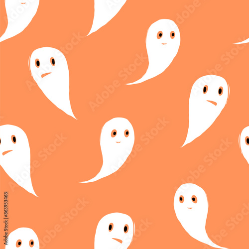 Vector seamless pattern with cute flying ghosts