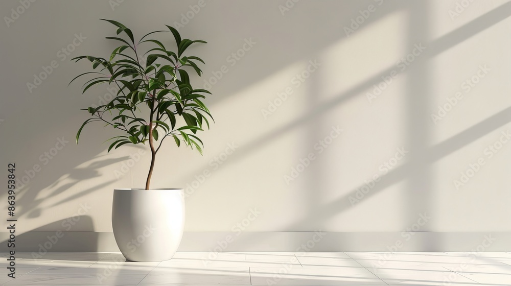 Plants cast shadow on a clean outdoor white wall. 3D animation for nature backdrop, blank wall background banner, sun and shadow, interior and garden design decoration. Plants cast shadow on a clean outdoor white wall. 3D animation for nature backdrop, blank wall background banner, sun and shadow, interior and garden design decoration.