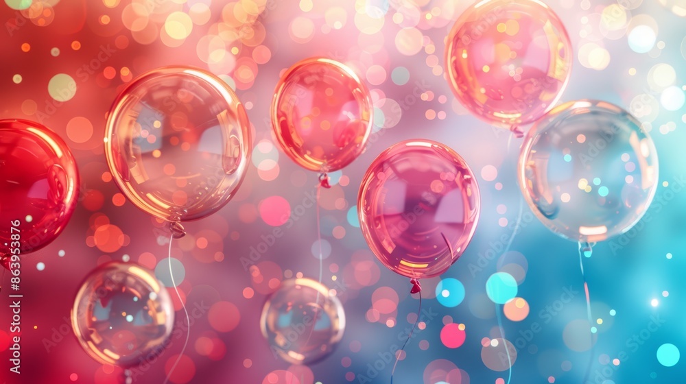 A festive background with glowing balloons and bokeh lights in vibrant red, pink and blue tones. Perfect for celebratory occasions. A festive background with glowing balloons and bokeh lights in vibrant red, pink and blue tones. Perfect for celebratory occasions.