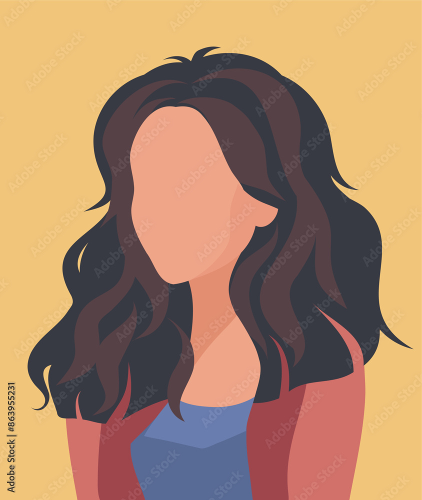 Vector portrait of a woman girl no face. Brunette, light European skin color. Flat vector avatar icon for social networks Vector portrait of a woman girl no face. Brunette, light European skin color. Flat vector avatar icon for social networks