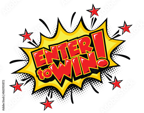 Enter to win sign. Flat red explosion sign, enter to win sign, enter to win. Vector icon on trancparent background