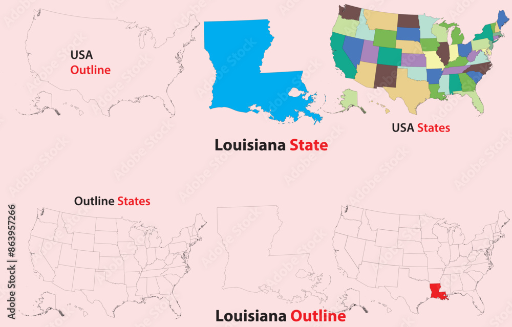 Obraz premium Louisiana map vector of usa, Louisiana line map, Louisiana with city map, Louisiana outline map