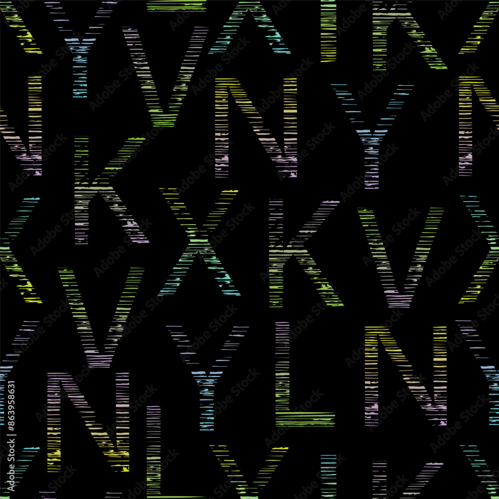 seamless pattern with gradient letters on a black background seamless pattern with gradient letters on a black background