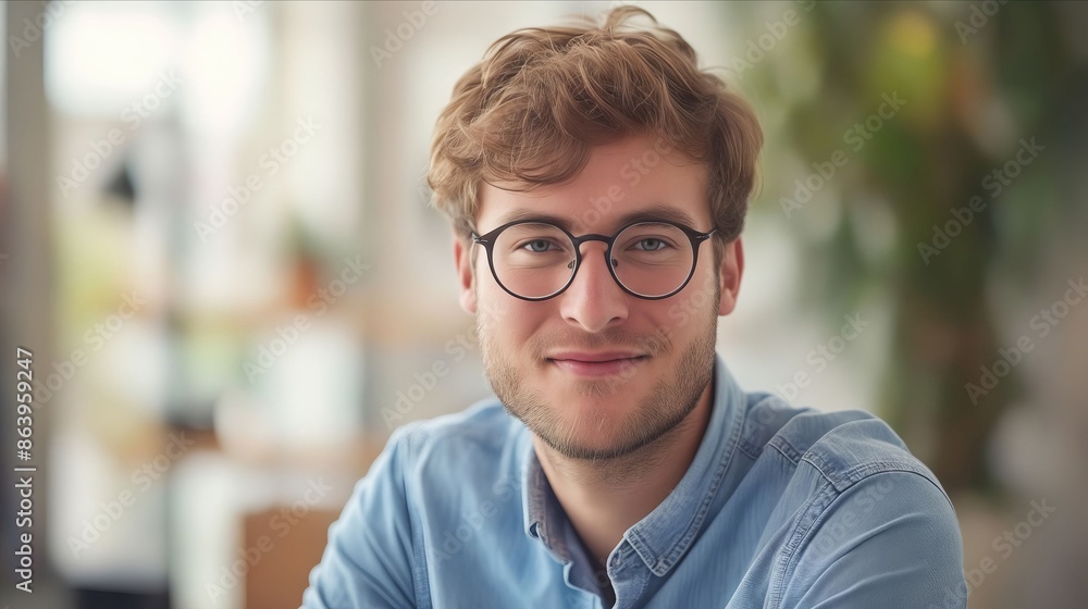 A young man with glasses smiling at the camera. A young man with glasses smiling at the camera.