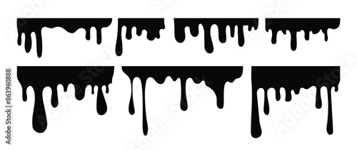 Black dripping oil stain, melt drips , liquid, ink silhouettes isolated vector illustration.