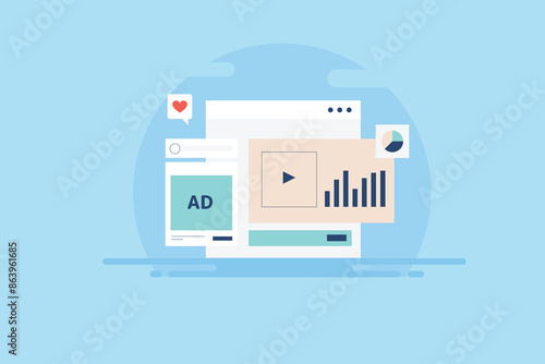 Business analytics software application interpreting data from social media post, display key performance metrics on screen, information technology.