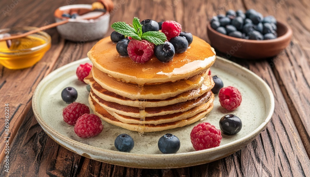 Pancakes with berries and honey Pancakes with berries and honey