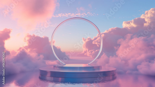 Surreal Podium in the Sky with Pink and Blue Clouds © DeepMind