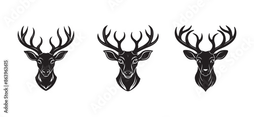 Stylized black deer head Silhouette vector created with AI Technology 