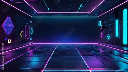 3D Technology Abstract Neon Light Background Empty Space Scene with Spotlight