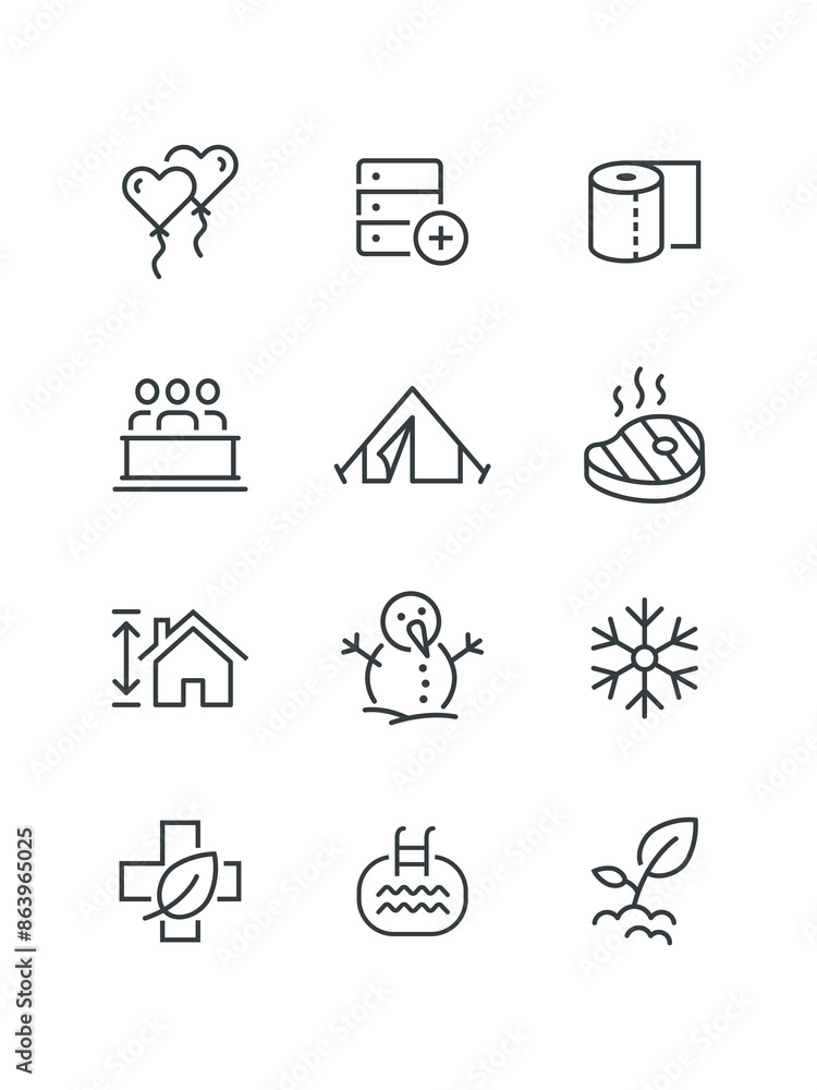 Database, Herbal, House, Jury court, Knife kitchen, Love balloon, Mini, set of icons, vector illustration Database, Herbal, House, Jury court, Knife kitchen, Love balloon, Mini, set of icons, vector illustration