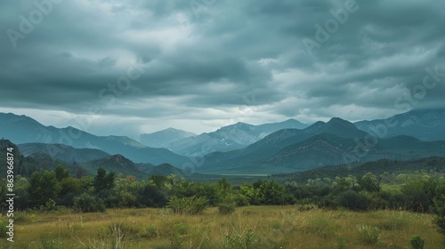 Fototapeta Naklejka Na Ścianę i Meble -  Scenic sight of the mountains during overcast weather