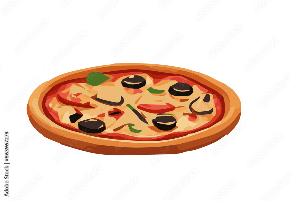 Italian pizza with tomato, sausage, pepperoni and mushrooms. top view. pizza with slice. Vector illustration in flat style Italian pizza with tomato, sausage, pepperoni and mushrooms. top view. pizza with slice. Vector illustration in flat style