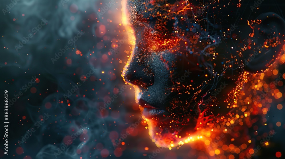 Fiery Face in Abstract Art