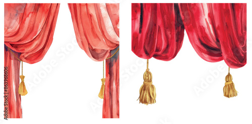 Various illustrations of the circus, theater, show, and concert scene. Isolated on white background.