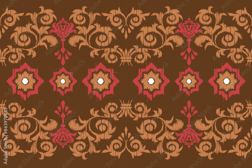 Fototapeta premium Ikat floral paisley embroidery seamless pattern on background. Ikat ethnic oriental pattern traditional. Aztec style abstract vector illustration. design for ikat fashion texture,fabric,clothing,wrap