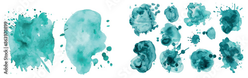 Aquatic splash brushes in turquoise. Set of turquoise brushes