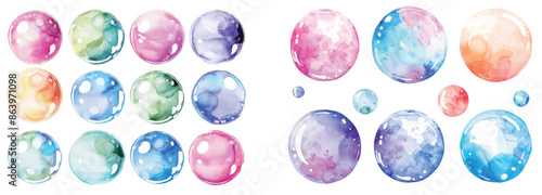 An illustration of soap bubbles set against a white background in watercolor