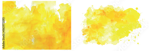 Watercolor gradient fill with uneven edges with yellow hue. Background with stains of watercolour. Abstract painted template with paper texture.