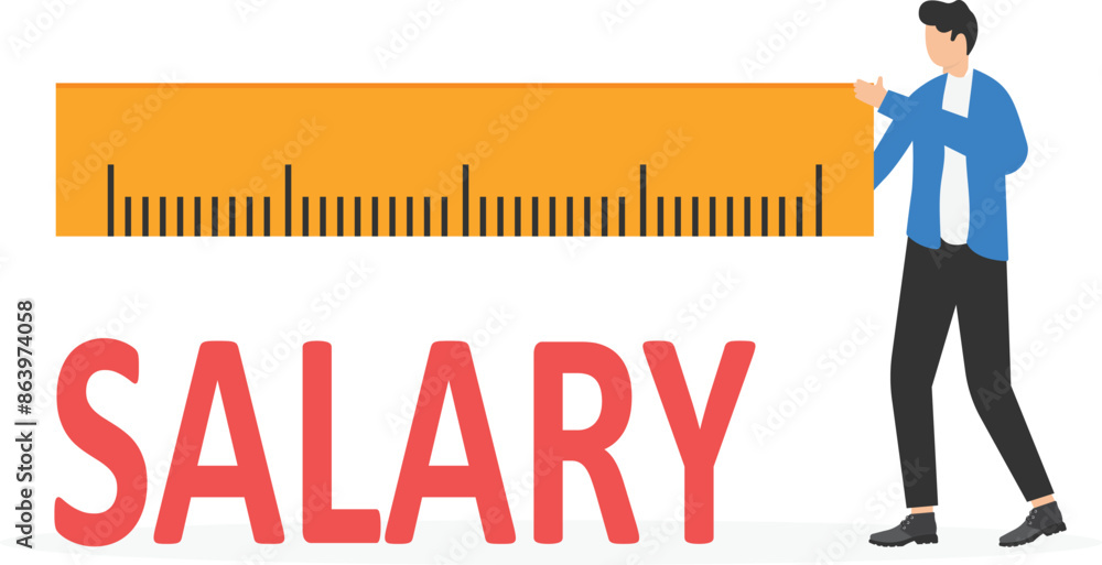 Ruler measuring salary level. Wooden labels and ruler. Motivation saying. Measure your earnings and wealth. Making money, money management, income control. vector illustration

