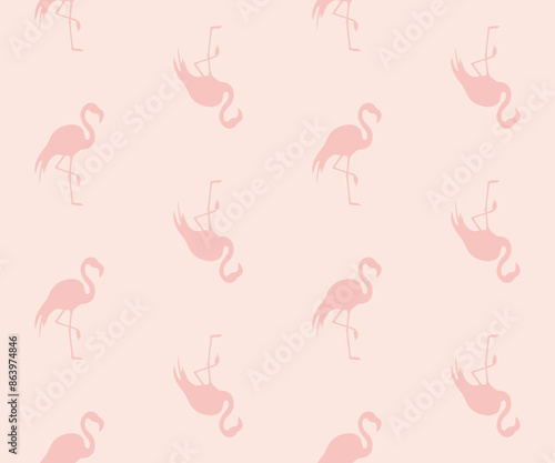 Flamingi. Wzór bezszwowy. Sylwetki ptaków na jasnym tle.