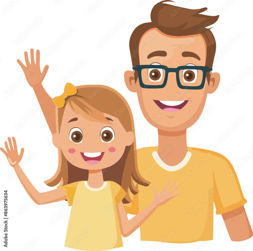 Father and Daughter Waving Father and Daughter Waving
