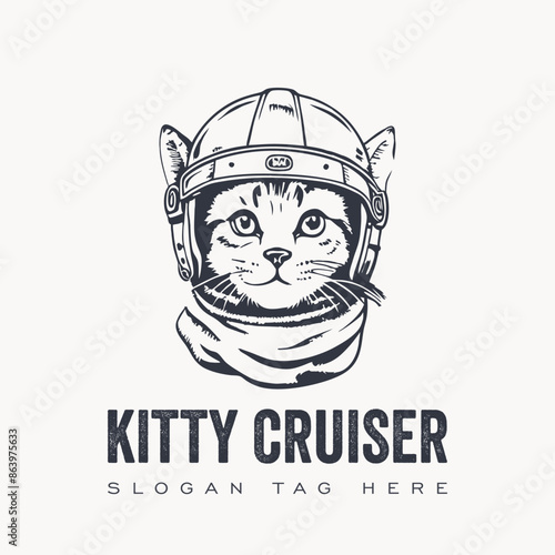 hand drawn kitty cruiser Astronaut logo photo