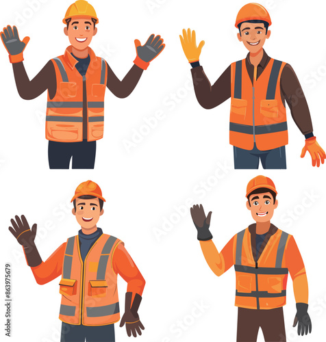 Construction Workers Waving
