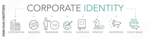 Corporate identity - thin line two-tone icon concept vector illustration