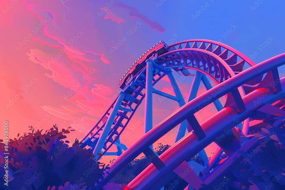 Obraz premium Red roller coaster, illustration