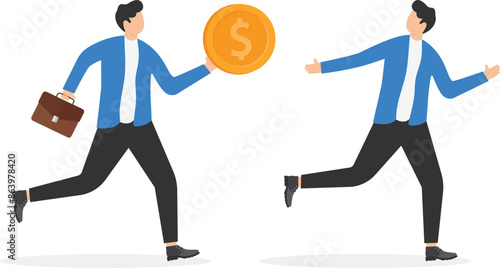 Relay, job handover or partnership. Teamwork to help winning. Business baton pass. Business colleagues, partners passing baton while running at full speed to achieve success. Flat vector illustration
