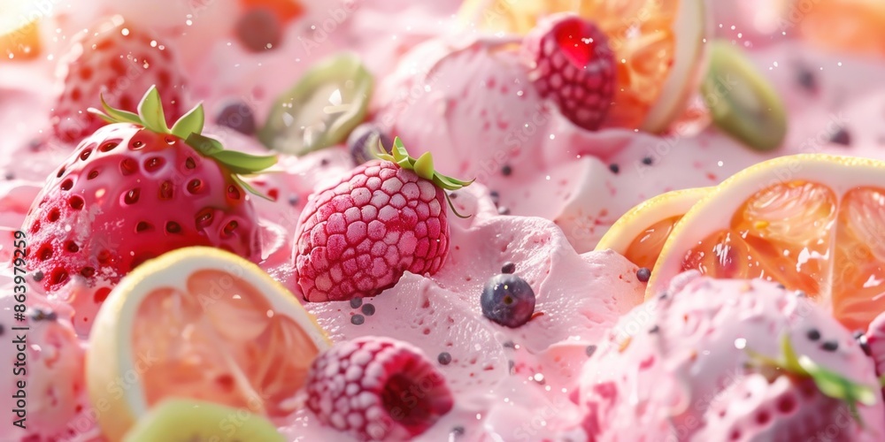 Vibrant Fruit and Creamy Dessert Macro Vibrant Fruit and Creamy Dessert Macro