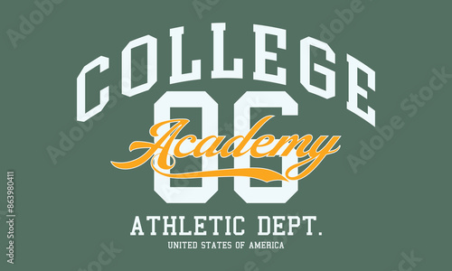 retro style college sports, College Academy printing, Vintage typography college sports slogan print for tee t shirt or sweatshirt.eps8