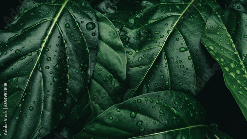 water drops splashing on green leaf, purity nature background