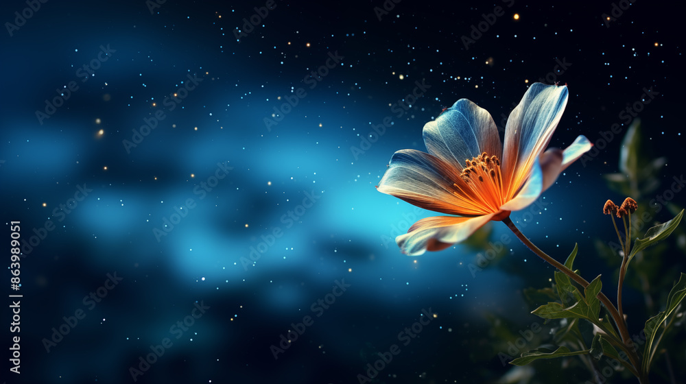 A single glowing blue flower against a starry night sky. Desktop wallpaper A single glowing blue flower against a starry night sky. Desktop wallpaper