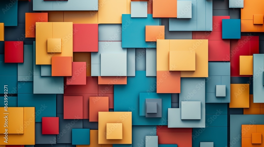 Abstract geometric background with colorful squares and rectangles. Modern design, 3D effect. Abstract geometric background with colorful squares and rectangles. Modern design, 3D effect.