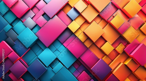 Abstract colorful background with vibrant squares and geometric shapes in a modern 3D style. photo