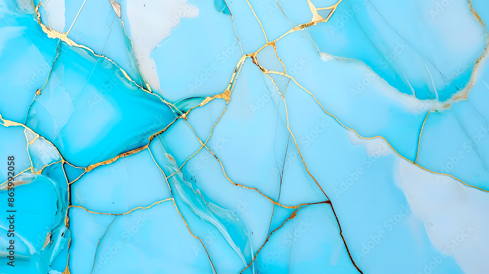 Fototapeta premium Marbre bleu pastel et doré