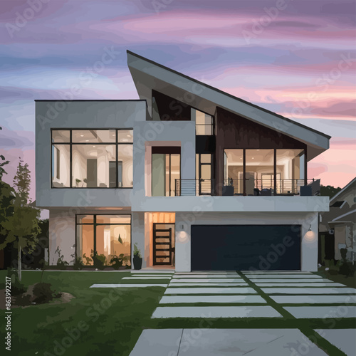 Modern Housing and Smart Home Technology, Contemporary Architecture with Digital Connection, Luxury Residential Exterior, Green and Sustainable Design, Security and Automation Concepthousing, building