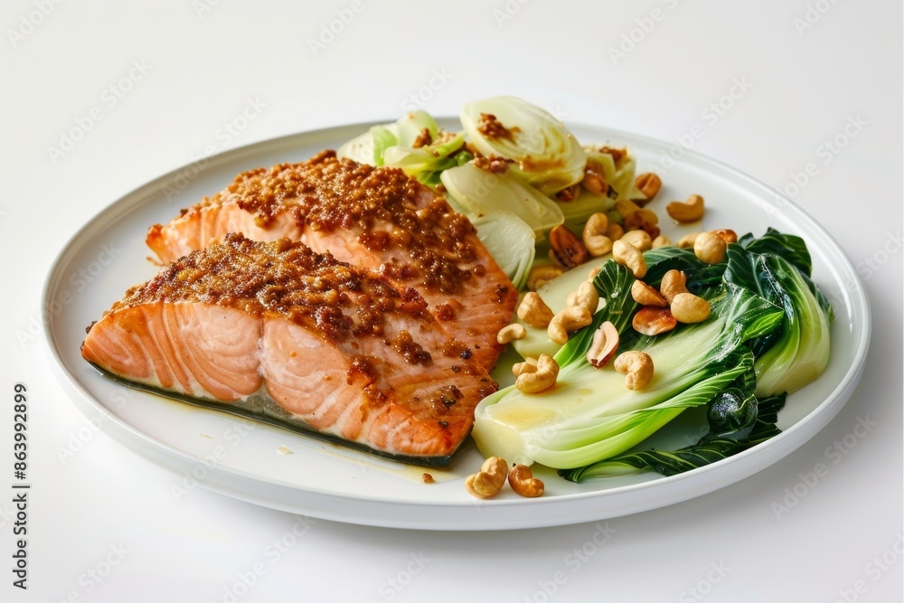 Cashew-Crusted Salmon with Bok Choy and Honey Mustard Glaze Cashew-Crusted Salmon with Bok Choy and Honey Mustard Glaze