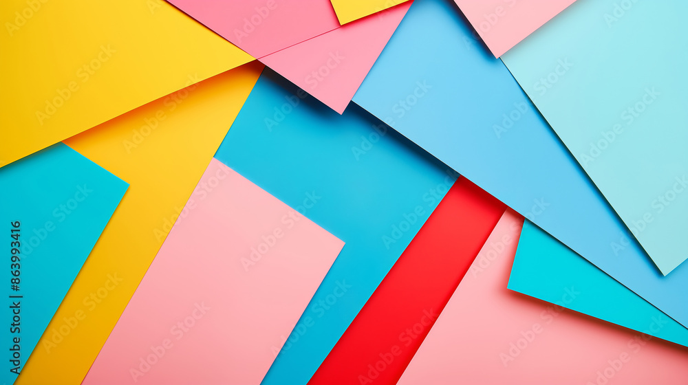 A colorful collage of paper with a variety of colors and shapes. Concept of creativity and playfulness, as the different colors and shapes come together to form a visually interesting A colorful collage of paper with a variety of colors and shapes. Concept of creativity and playfulness, as the different colors and shapes come together to form a visually interesting