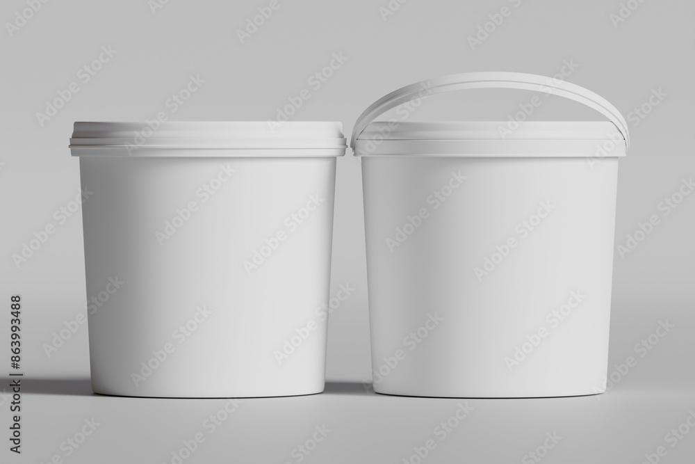 Ice cream and biscuit packaging container white color on gray background 3D illustration Ice cream and biscuit packaging container white color on gray background 3D illustration