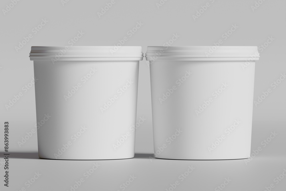 Ice cream and biscuit packaging container white color on gray background 3D illustration Ice cream and biscuit packaging container white color on gray background 3D illustration